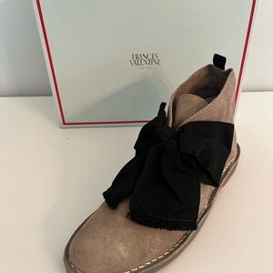 Frances Valentine Trip Croatia Women's Sand Suede Shoes with Black Bow